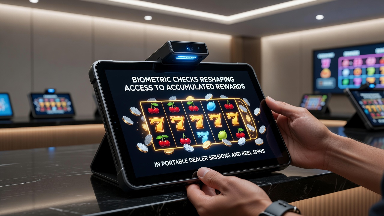 Close-up of biometric scanner on smartphone used for verifying casino loyalty rewards after reel spins
